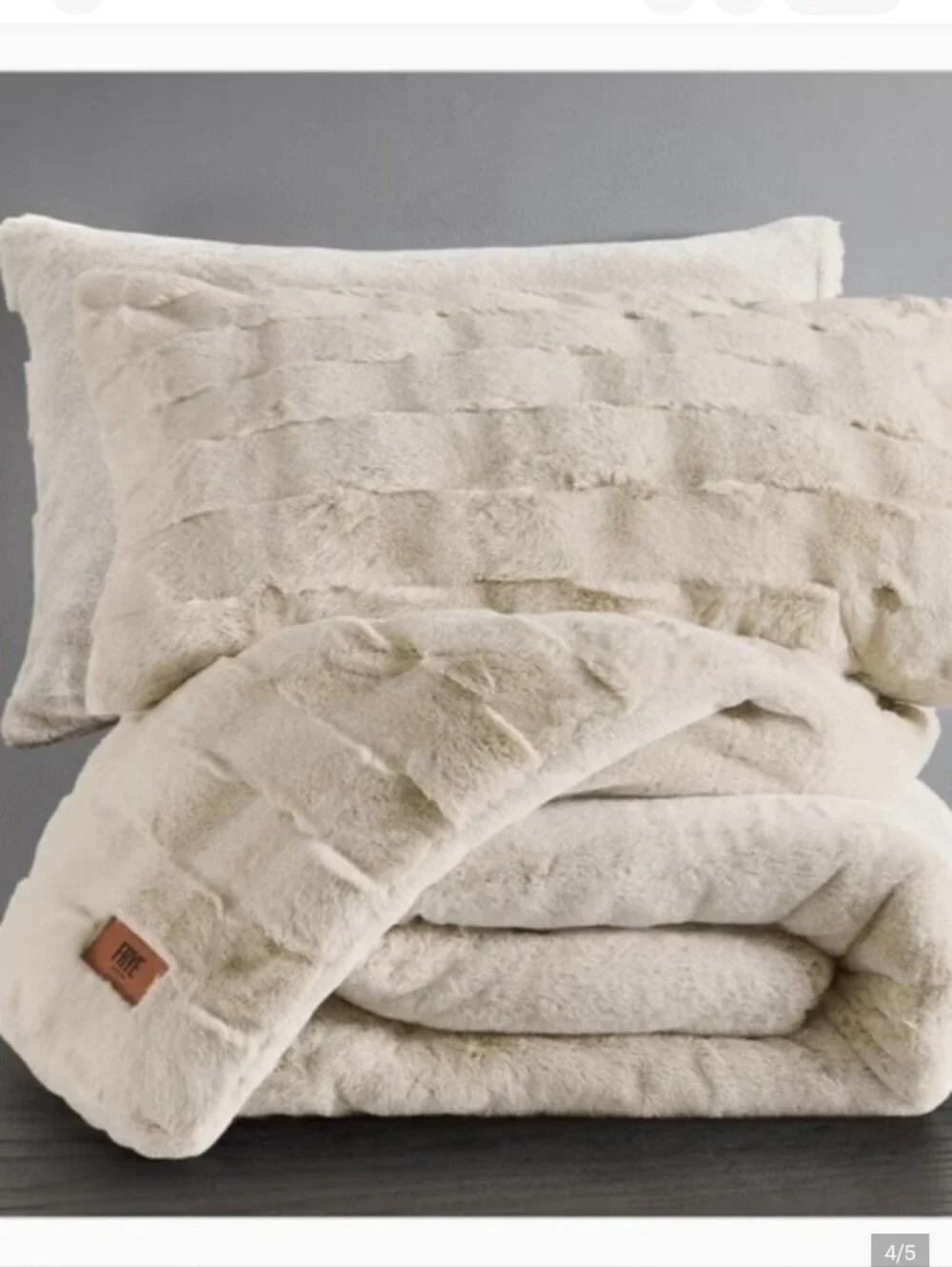 FRYE King Luxury Bubble Faux Fur Comforter 3 Piece Set, Cream Reversible